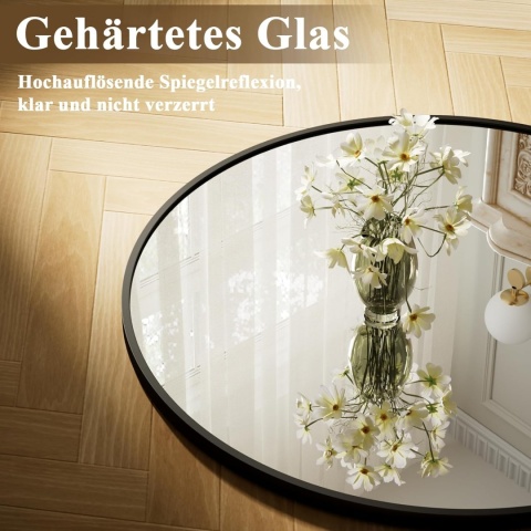 LUSTRO CZARNE OKRĄGŁE ŚCIENNE W RAMIE 90 CM LOFT DO ŁAZIENKI