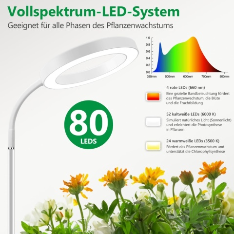 Aumtrly Lampa LED do uprawy roślin, pełne spektrum, 170 cm, regulowana