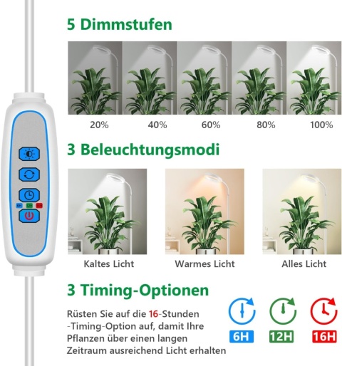 Aumtrly Lampa LED do uprawy roślin, pełne spektrum, 170 cm, regulowana
