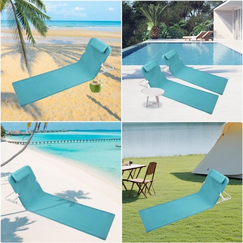 Leżak plażowy ogrodowy z 4 pozycjami oparcia zestaw 2 sztuk morski błękitny