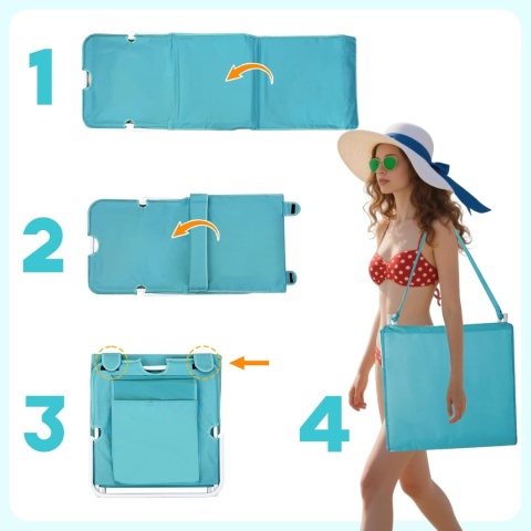 Leżak plażowy ogrodowy z 4 pozycjami oparcia zestaw 2 sztuk morski błękitny