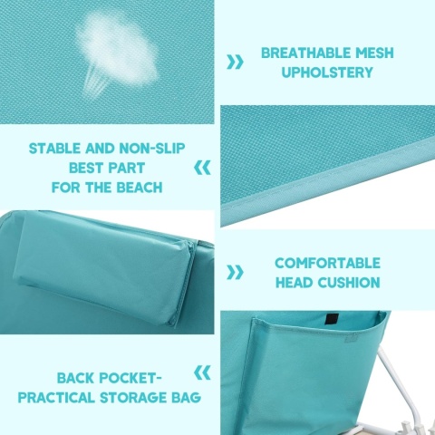 Leżak plażowy ogrodowy z 4 pozycjami oparcia zestaw 2 sztuk morski błękitny