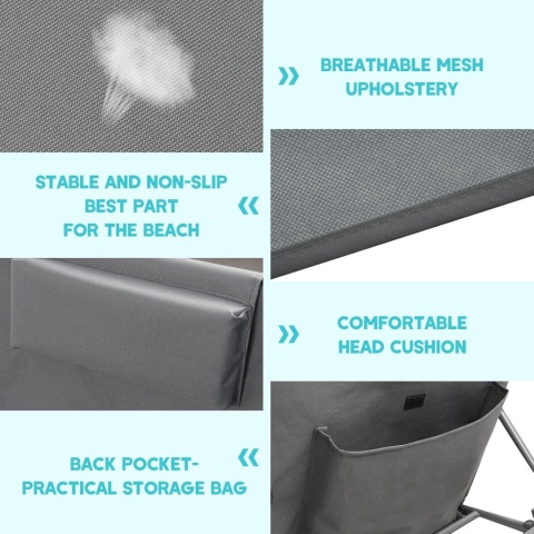 Leżak plażowy ogrodowy z 4 pozycjami oparcia zestaw 2 sztuk