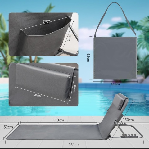 Leżak plażowy ogrodowy z 4 pozycjami oparcia zestaw 2 sztuk