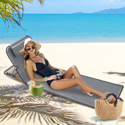 Leżak plażowy ogrodowy z 4 pozycjami oparcia zestaw 2 sztuk