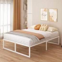Łóżko Metalowe Białe Rama Łóżka Ze Stelażem Do Sypialni Pokoju 180 x 200 cm