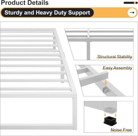 Łóżko Metalowe Białe Rama Łóżka Ze Stelażem Do Sypialni Pokoju 180 x 200 cm