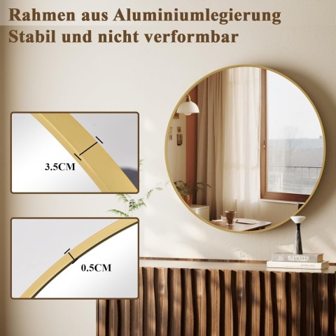 Lustro Okrągłe 106 cm Aluminiowa Rama Lustro Łazienkowe Ścienne
