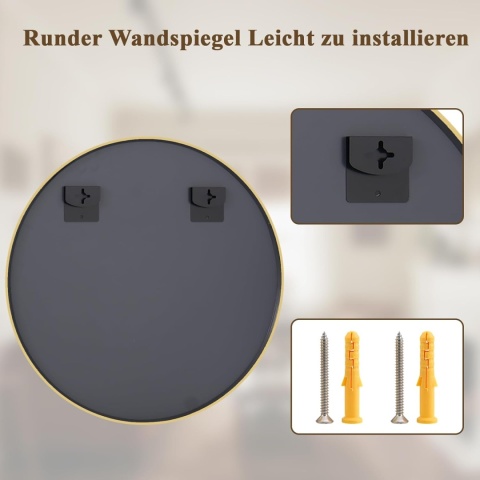 Lustro Okrągłe 106 cm Aluminiowa Rama Lustro Łazienkowe Ścienne