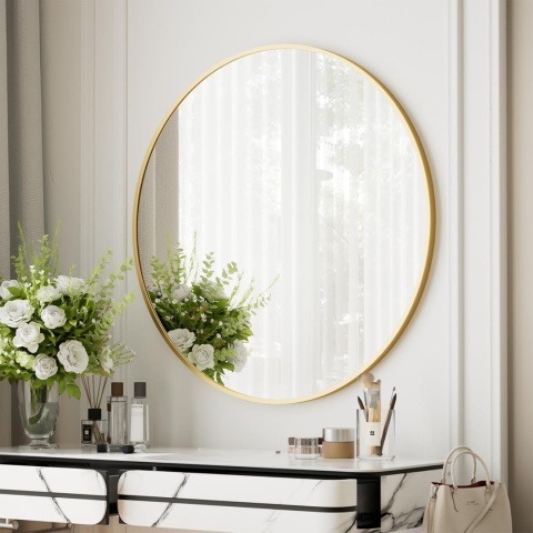 Lustro Okrągłe 106 cm Aluminiowa Rama Lustro Łazienkowe Ścienne