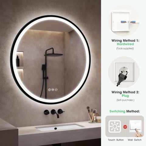 Lustro S'bagno 800 cm okrągłe z oświetleniem funkcja pamięci