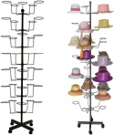 MYOYAY Metalowy stojak na kapelusze z kółkami, obrotowa półka z 7 poziomami