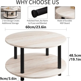 Okrągły stolik kawowy 2-poziomowy 60 cm VERFARM