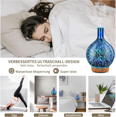 Porseme Nawilżacz powietrza 100 ml, ręcznie dmuchany 3D, ultradźwiękowy led