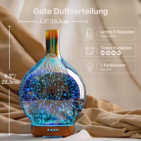 Porseme Nawilżacz powietrza 100 ml, ręcznie dmuchany 3D, ultradźwiękowy led