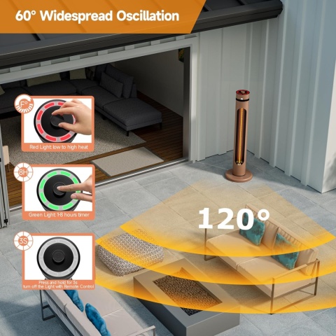 Promiennik podczerwieni 1500 W na zewnątrz, 8 stopni ogrzewania, oscylacja