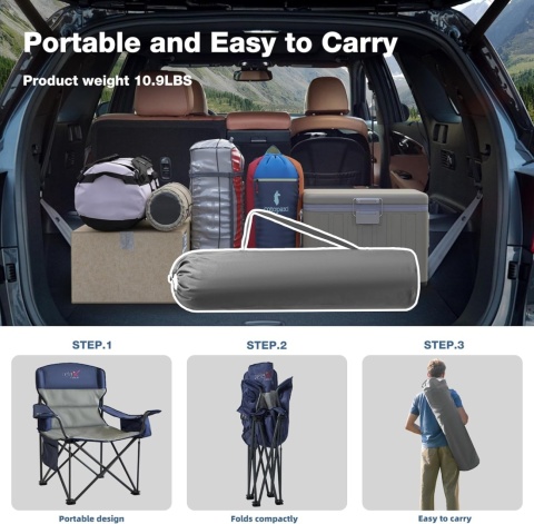 RELAX FIELD Zestaw 2 ponadwymiarowych krzeseł kempingowych XXL 200kg