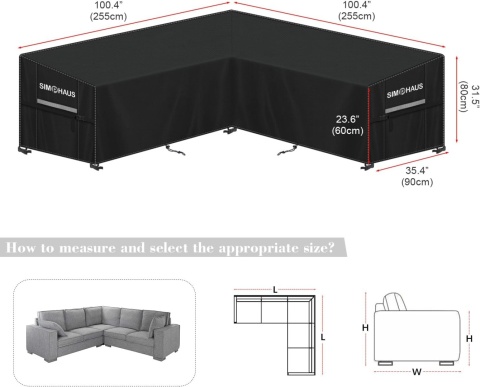 SIMPHAUS Pokrowiec na meble ogrodowe wodoodporny, 255 x 255 cm