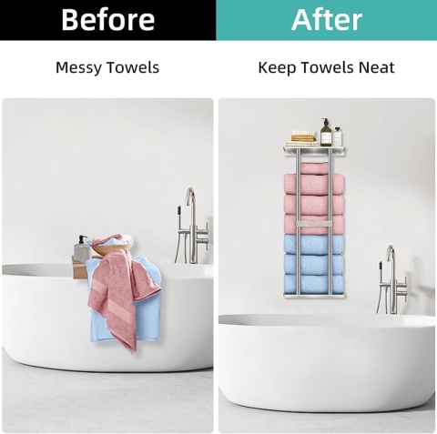 STWWO Wieszak na ręczniki, ścienny, duży regał na ręczniki, do łazienki, 76 cm
