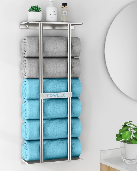 STWWO Wieszak na ręczniki, ścienny, duży regał na ręczniki, do łazienki, 76 cm