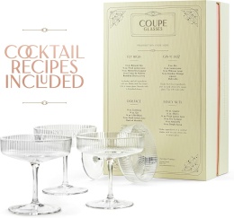 Szklanki coupe w stylu vintage, art deco, zestaw 4 sztuk, 200 ml