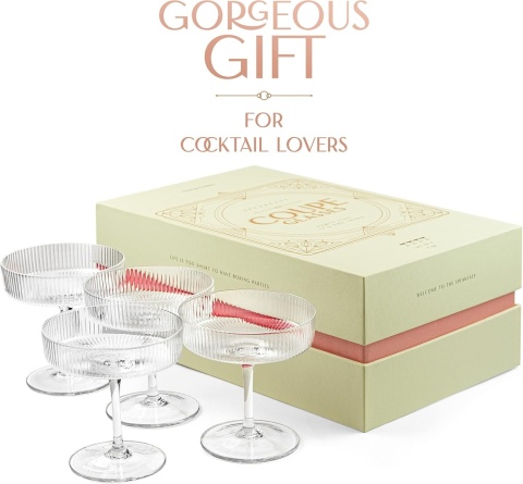 Szklanki coupe w stylu vintage, art deco, zestaw 4 sztuk, 200 ml