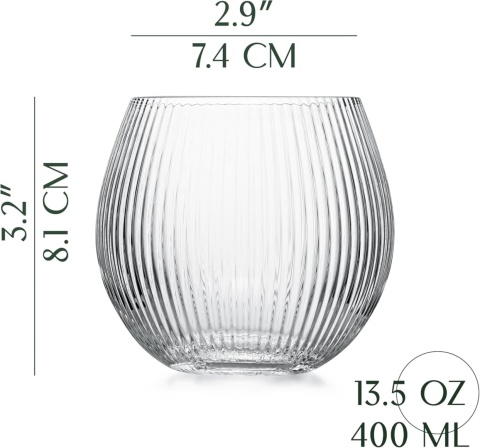 Szklanki do ginu i toniku w stylu vintage w stylu art deco, zestaw 4 sztuk, 400 ml