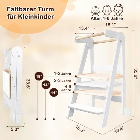 Uuoeebb Wieża edukacyjna składana dla dzieci 1-6 lat regulowana