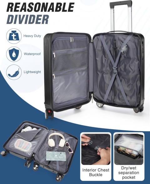 Walizka przenośna z kompresją próżniową, twarda, szyfr, na kolach + pompka