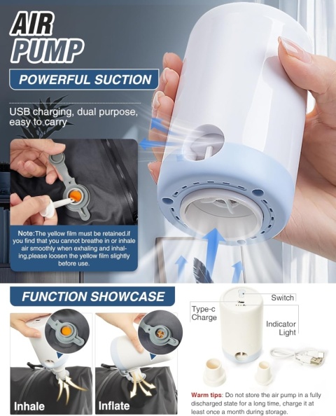 Walizka przenośna z kompresją próżniową, twarda, szyfr, na kolach + pompka