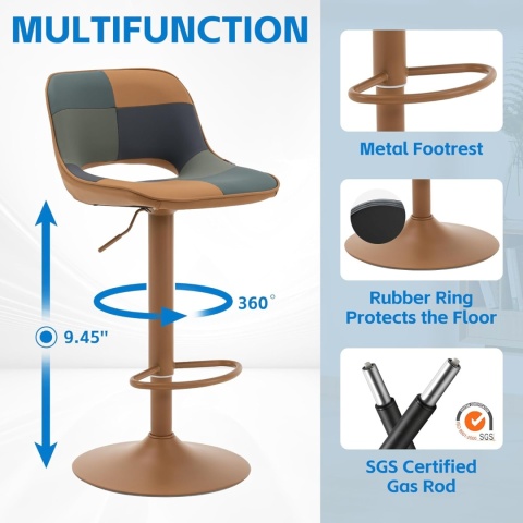 YOUNIKE Stołek barowy w stylu boho, zestaw 2 sztuki