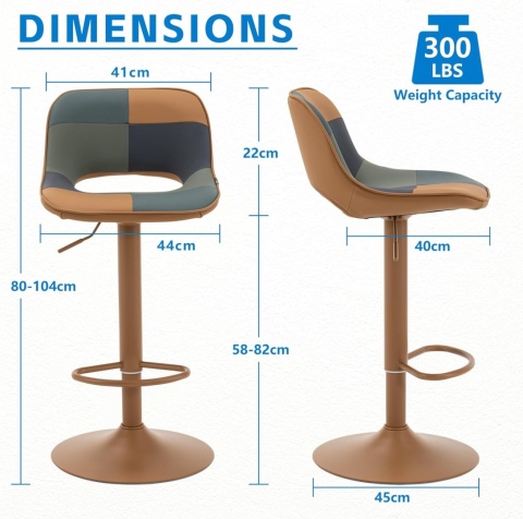 YOUNIKE Stołek barowy w stylu boho, zestaw 2 sztuki