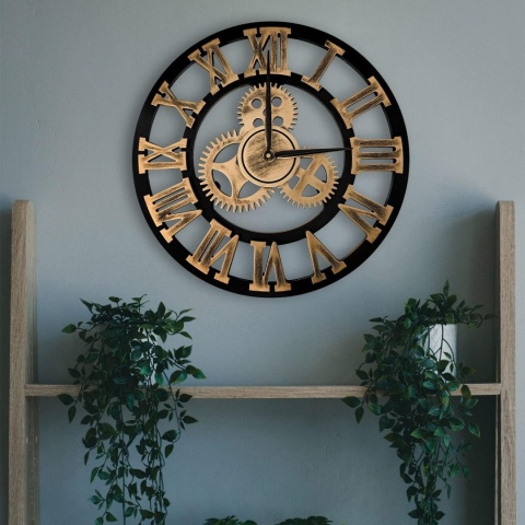 ZEGAR ŚCIENNY DREWNIANY DUŻY BOHO COLONIAL 58 cm