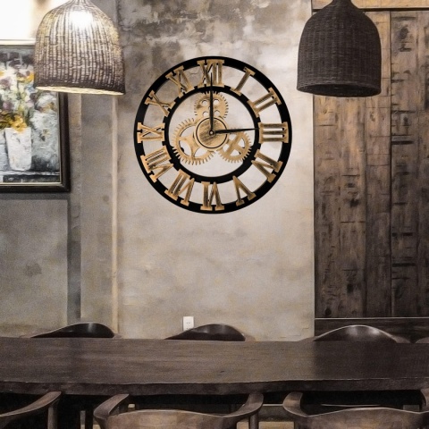 ZEGAR ŚCIENNY DREWNIANY DUŻY BOHO COLONIAL 58 cm