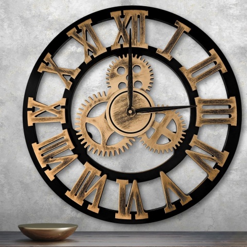 ZEGAR ŚCIENNY DREWNIANY DUŻY BOHO COLONIAL 58 cm