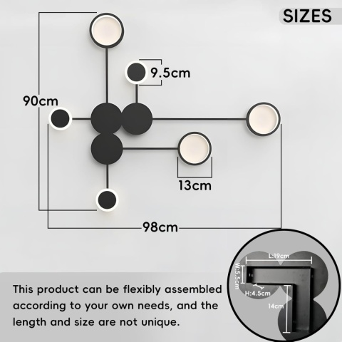ZTWLEED Lampa ścienna LED do wnętrz, 26 W, 3000 K/4000 K/6000 K - 98 cm