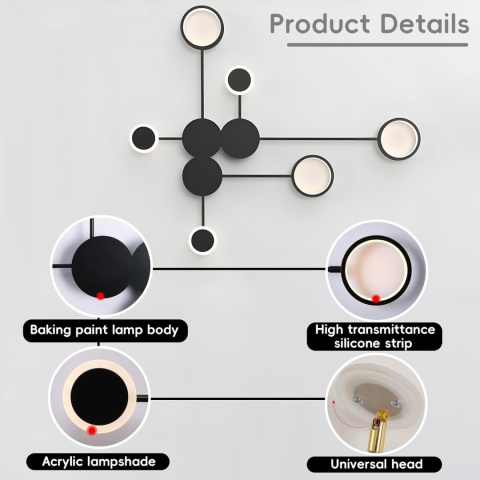 ZTWLEED Lampa ścienna LED do wnętrz, 26 W, 3000 K/4000 K/6000 K - 98 cm