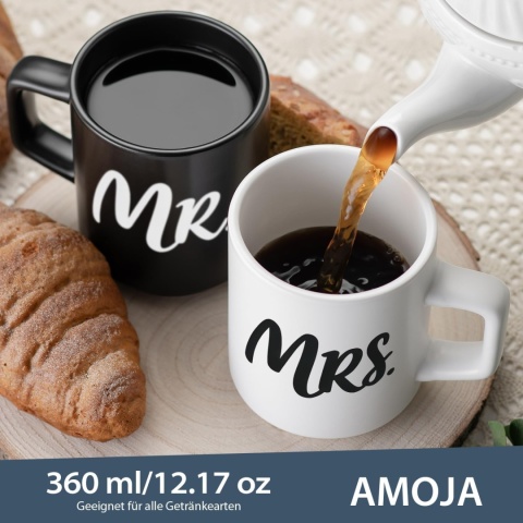 Zestaw kubków na ślub ŻONA & MĄŻ – elegancki prezent ślubny dla nowożeńców