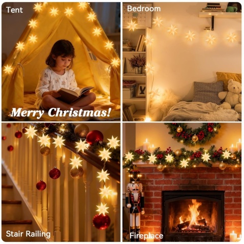 łańcuch świetlny gwiazdki do zawieszenia, 2 sztuki, LED z 6-godzinnym timerem