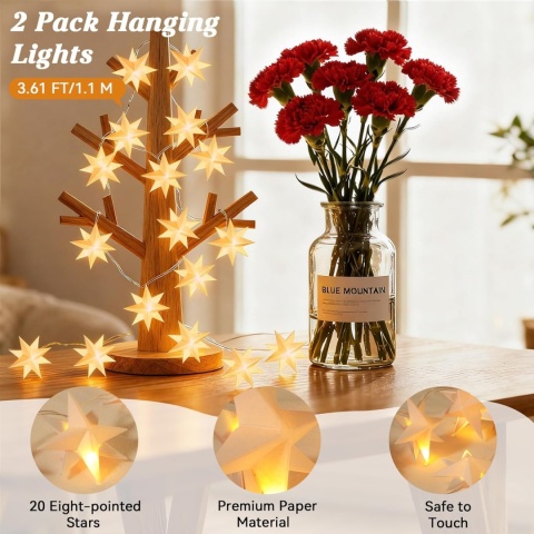 łańcuch świetlny gwiazdki do zawieszenia, 2 sztuki, LED z 6-godzinnym timerem