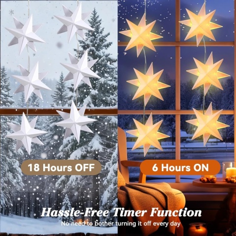 łańcuch świetlny gwiazdki do zawieszenia, 2 sztuki, LED z 6-godzinnym timerem