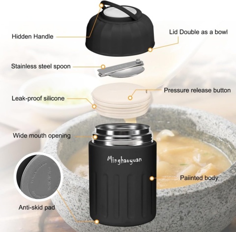 minghaoyuan Pojemnik termiczny do jedzenia, 600 ml, ze stali nierdzewnej