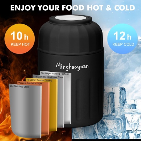 minghaoyuan Pojemnik termiczny do jedzenia, 600 ml, ze stali nierdzewnej