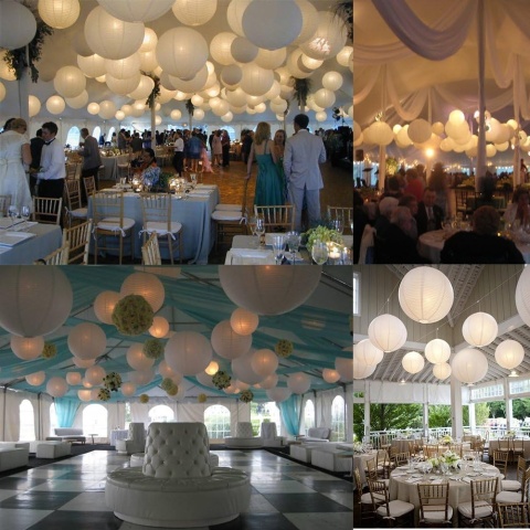 12 białych lampionów papierowych (różne rozmiary) z 12 lampkami LED