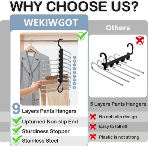 2 WIESZAK NA SPODNIE, OSZCZĘDNOŚĆ MIEJSCA, ANTYPOŚLIZGOWY, SKŁADANY WIESZAK