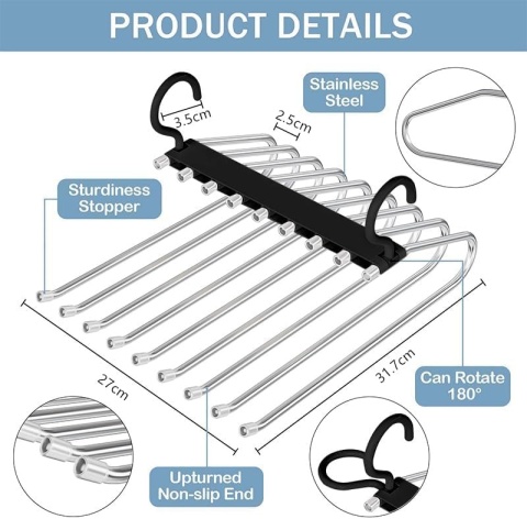2 WIESZAK NA SPODNIE, OSZCZĘDNOŚĆ MIEJSCA, ANTYPOŚLIZGOWY, SKŁADANY WIESZAK
