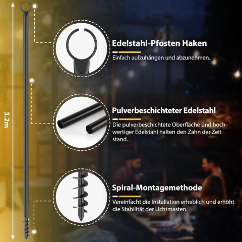 4 SZTUKI 3 M NA ZEWNĄTRZ WISZĄCE SŁUPY ŚWIETLNE STOJAK OŚWIETLENIOWY