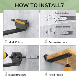 6 SZT. WYTRZYMAŁE UCHWYTY DO PÓŁEK WISZĄCYCH PŁYWAJĄCYCH