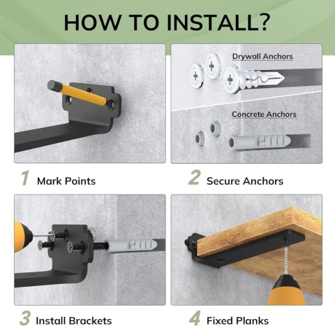 6 SZT. WYTRZYMAŁE UCHWYTY DO PÓŁEK WISZĄCYCH PŁYWAJĄCYCH