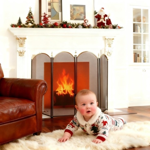 Amagabeli złoty ekran kominkowy 4 panele kute żelazo składana osłona